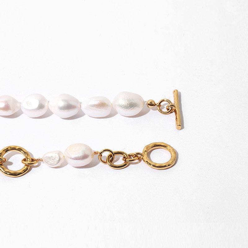 Luxury Chain Link Simulated Pearl Choker Necklace - White