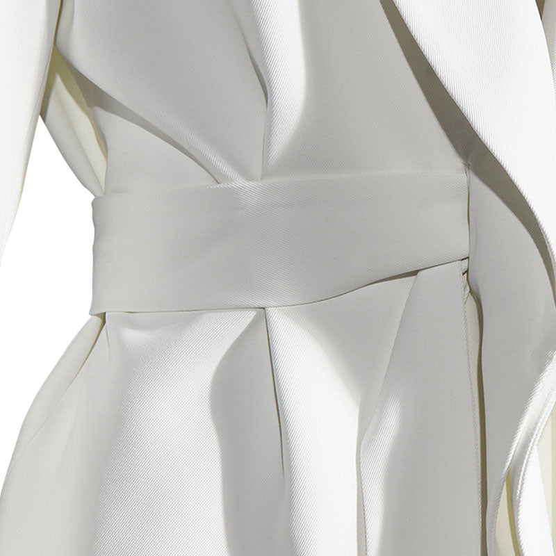 Minimalist Solid Color Shawl Collar Shoulder Pad Long Sleeve Belted Blazer
