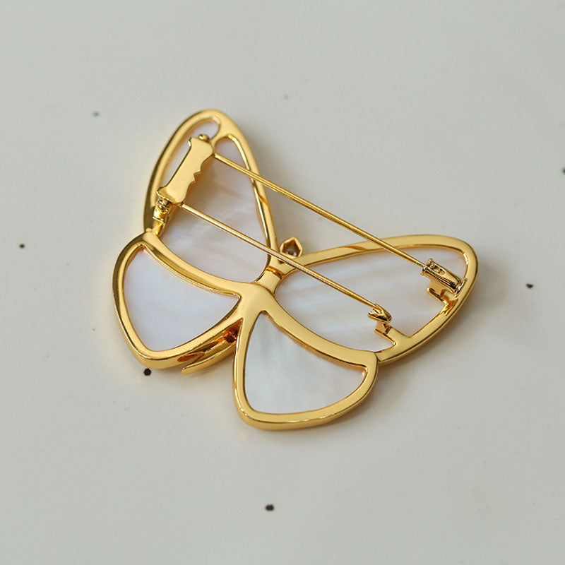 18K Gold Plated Cubic Zirconia Mother of Pearl Butterfly Brooch