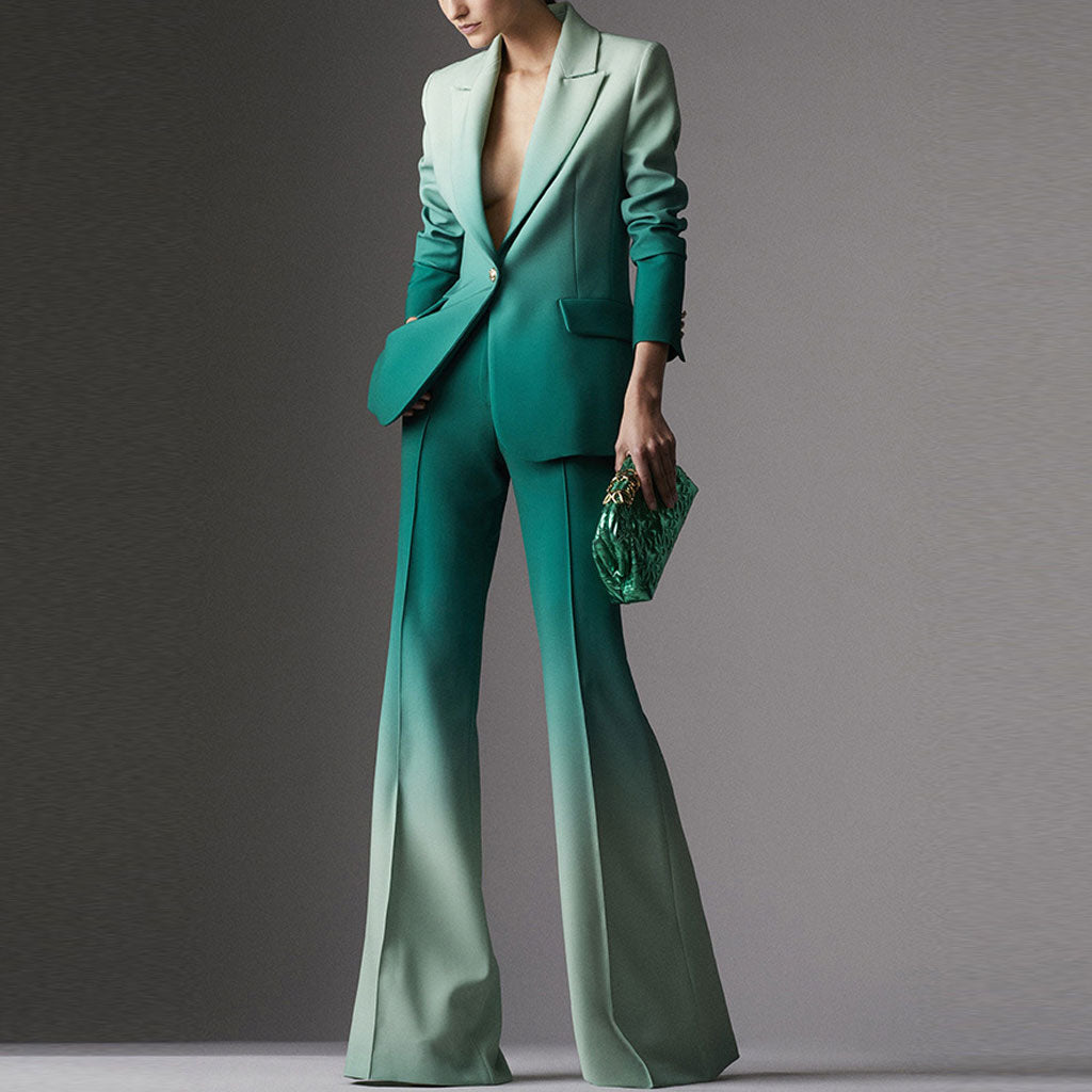 Opulent Gradient Notched Lapel Single Button Padded Tailored Blazer Matching Set