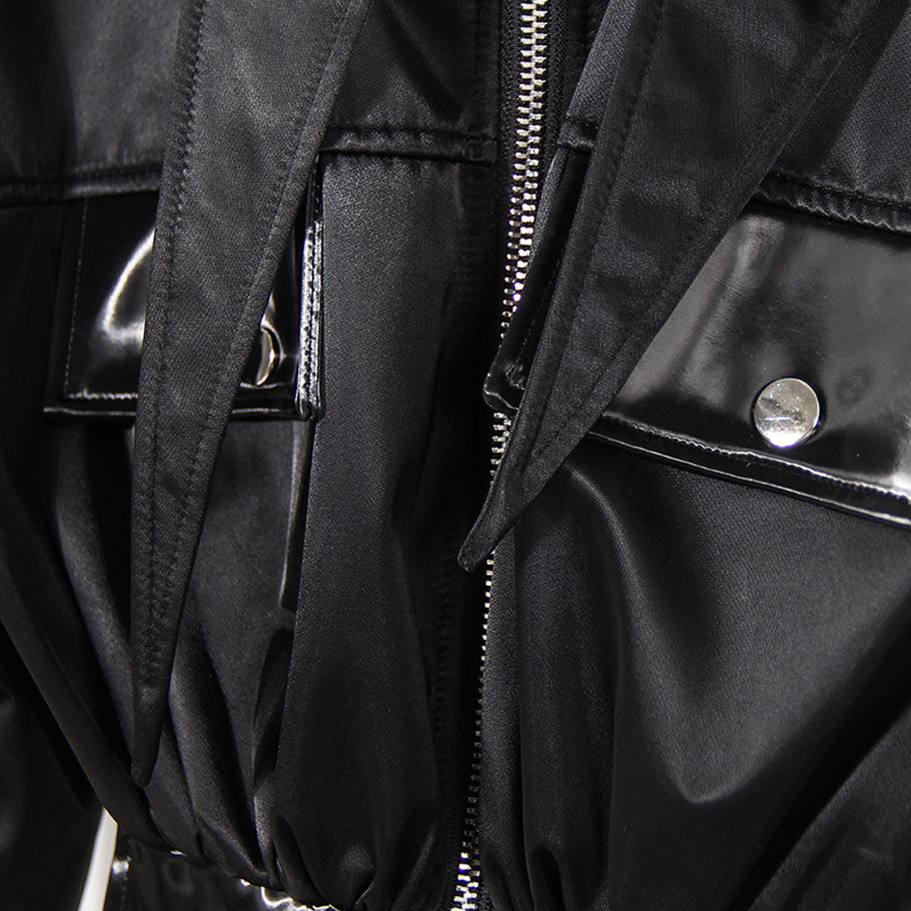 Oversized Long Sleeve Collared Vegan Leather Zip Up Cropped Jacket