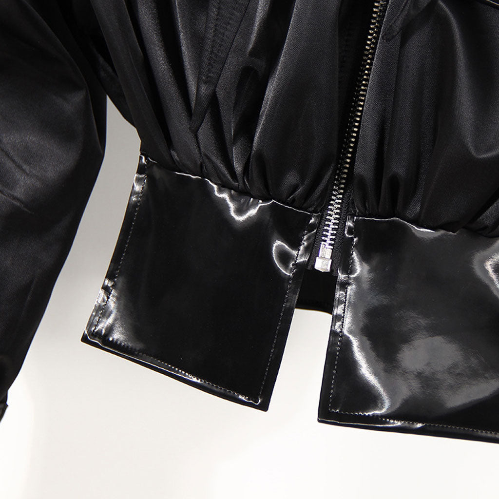 Oversized Long Sleeve Collared Vegan Leather Zip Up Cropped Jacket