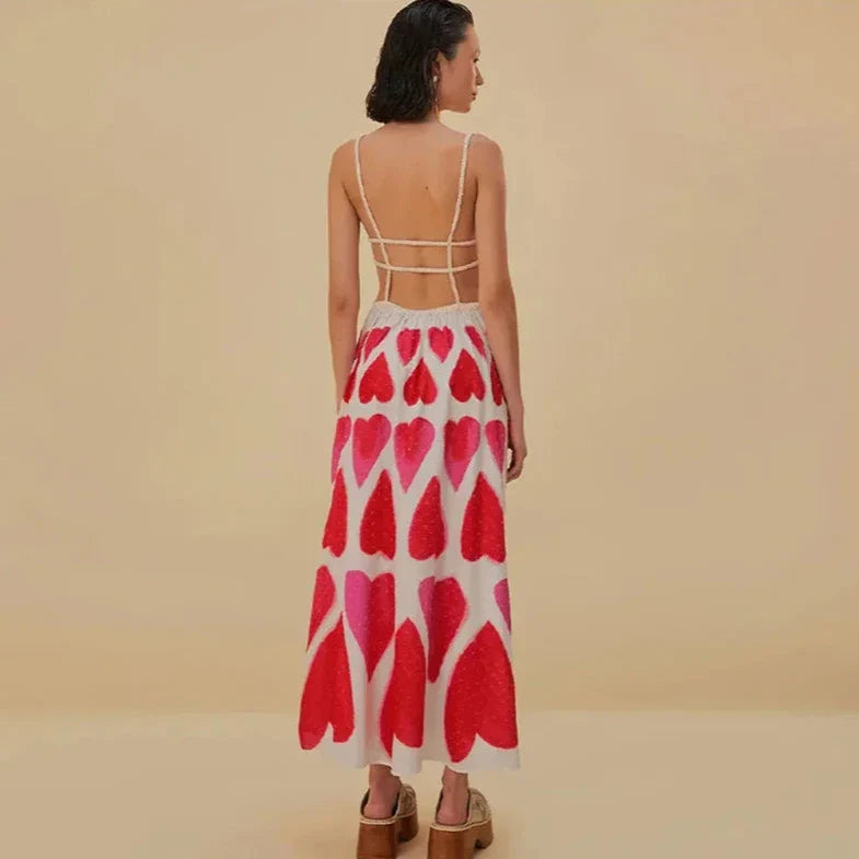 RED HEARTS V ECK SLING DRESS