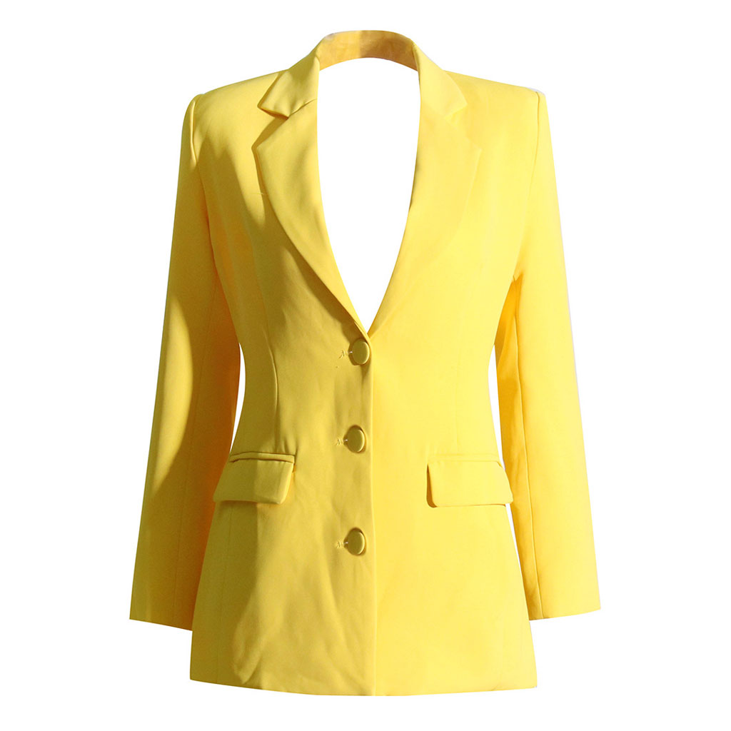 Radiant Crystal Cutout Back Lapel Long Sleeve Single Breasted Slim Blazer
