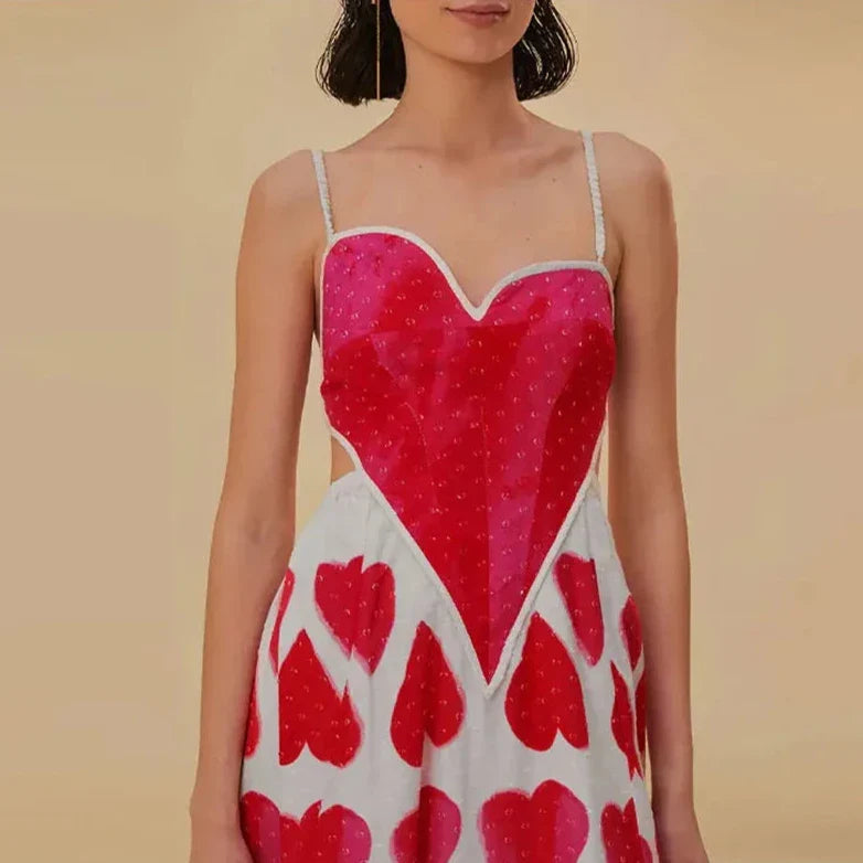 RED HEARTS V ECK SLING DRESS