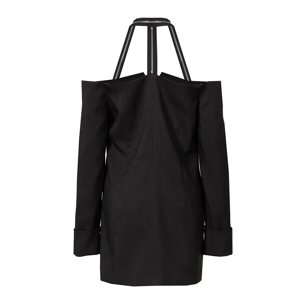 Sexy Halter Zip Detail Off The Shoulder Long Sleeve Double Breasted Mini Blazer Dress