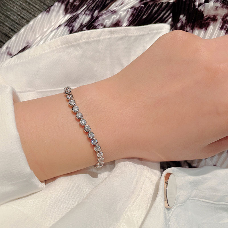 Shiny Sterling Silver Round Bezel 3MM Cubic Zirconia Tennis Bracelet