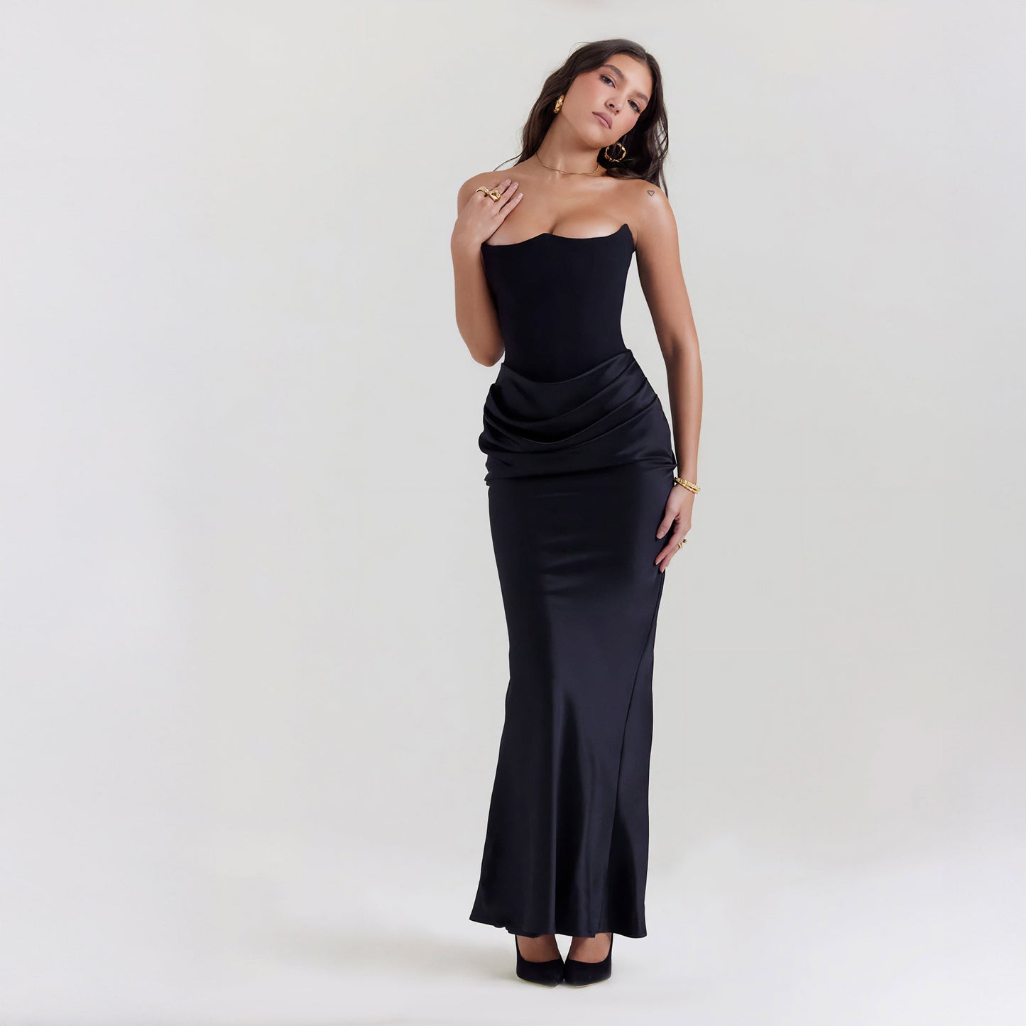 STRAPLESS LACE UP MAXI DRESS
