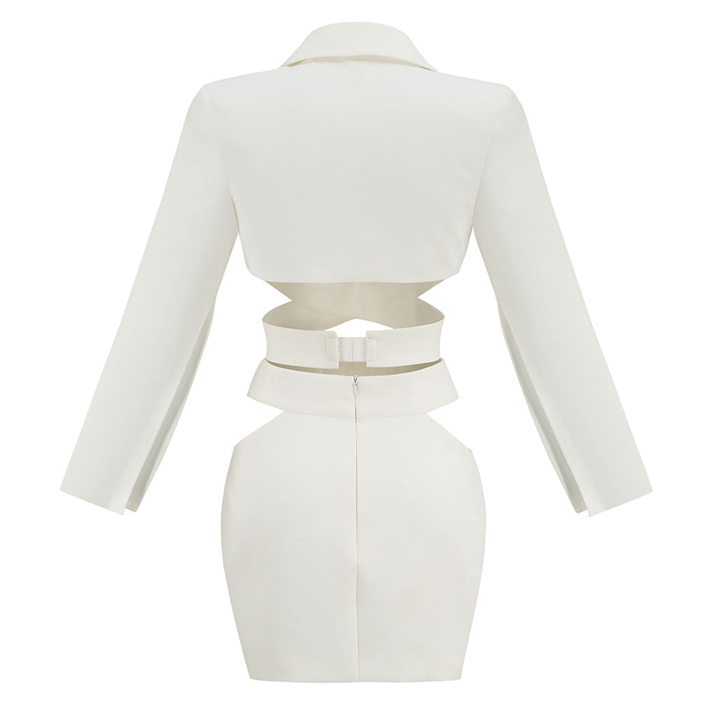 Unique Cutout Split Sleeve Wraparound Blazer Matching Set - White