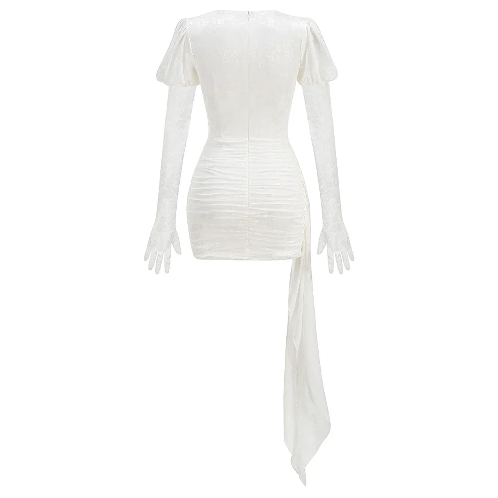 CUT OUT LACE MINI DRESS with GLOVES and SIDE TRAIN