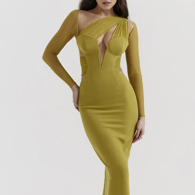 HOLLOW OUT BODYCON LONG SLEEVE MAXI DRESS