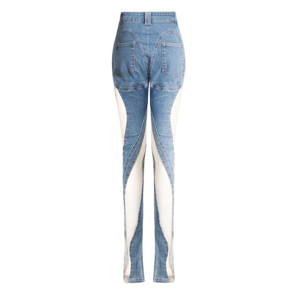 MIDORY MESH HIGH WAISTED PATCHWORK JEANS