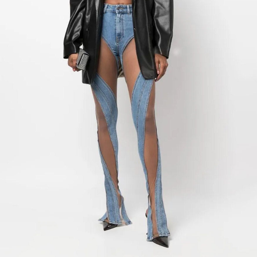 MIDORY MESH HIGH WAISTED PATCHWORK JEANS