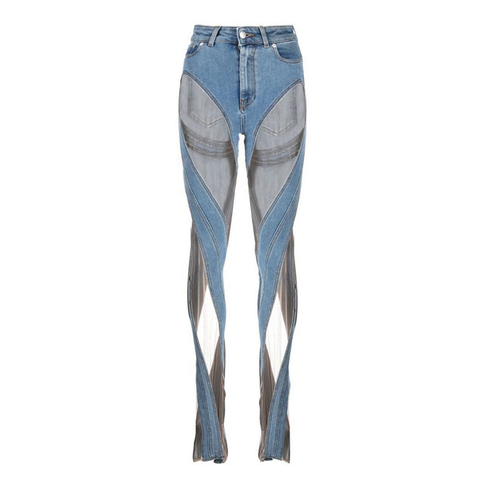 MIDORY MESH HIGH WAISTED PATCHWORK JEANS