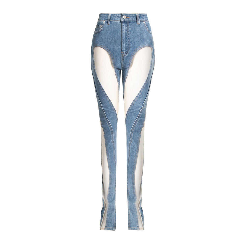 MIDORY MESH HIGH WAISTED PATCHWORK JEANS