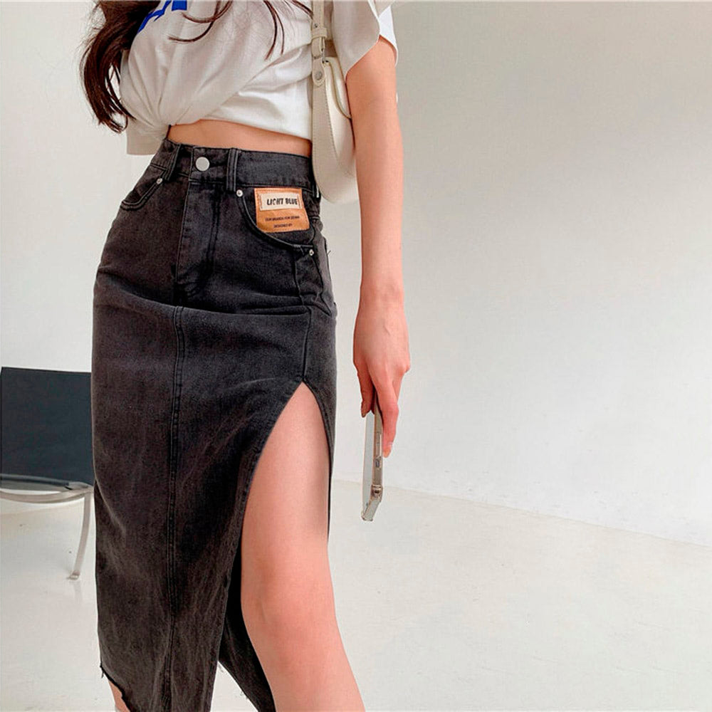MOE MAXI JEANS SIDE SLIT SKIRT