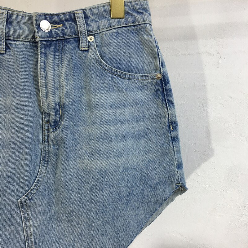 MORIKO ASYMMETRIC HIGH WAIST MAXI DENIM SKIRT