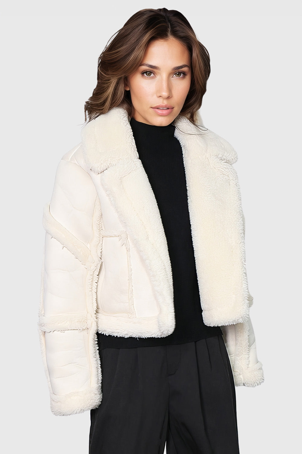 Short Jacket with Fur - White