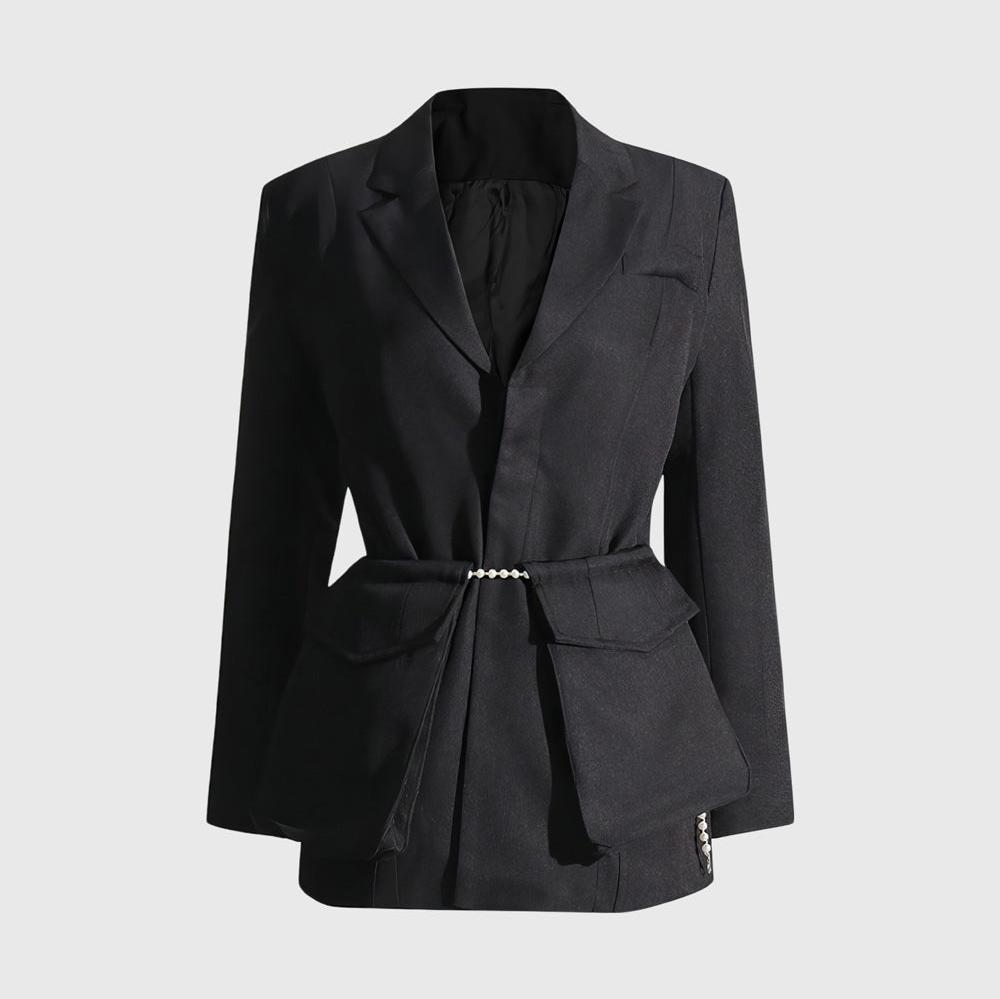 BLACK BLAZER with RHINESTONE CHAIN