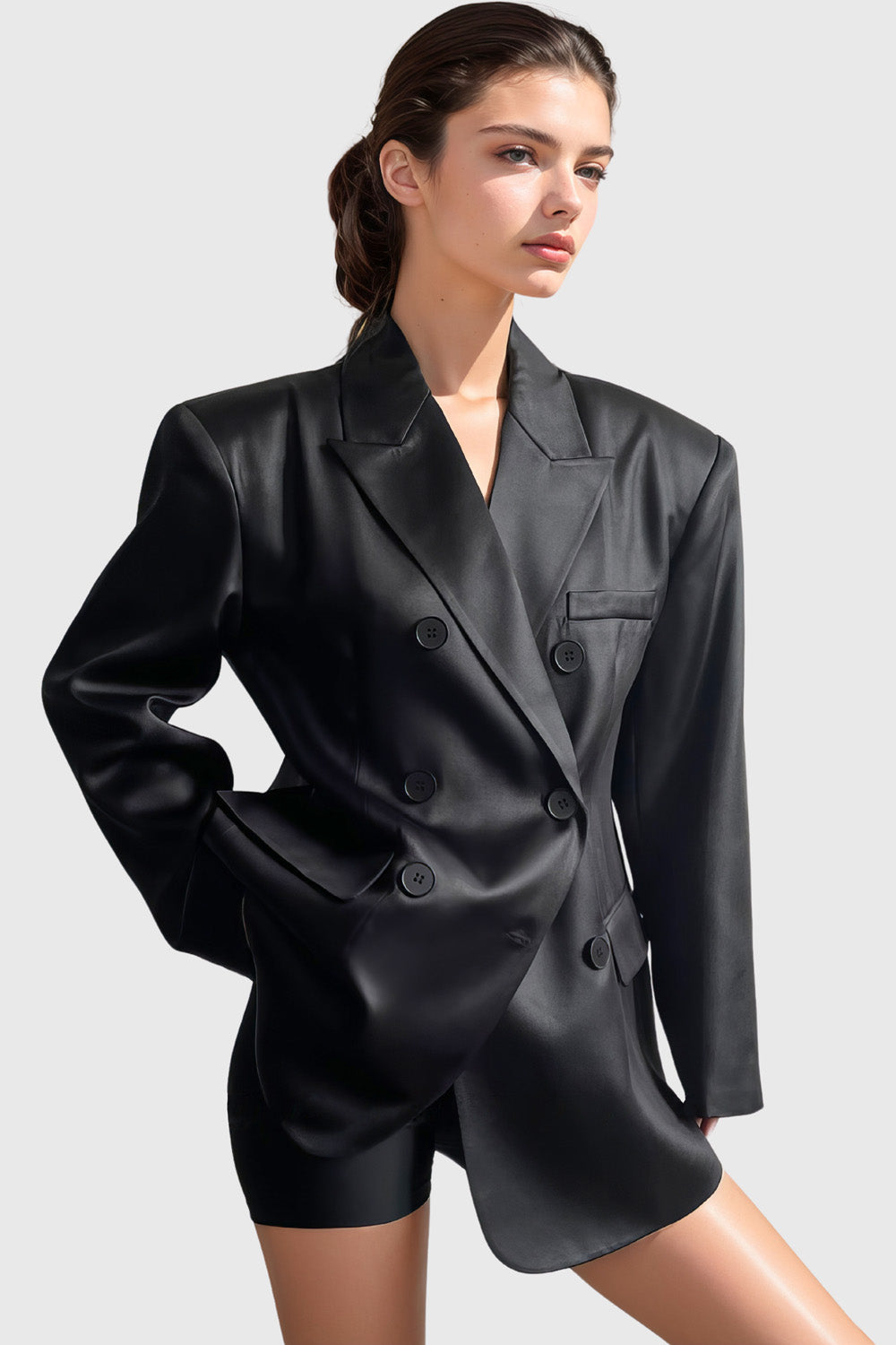 Leather Loose Blazer - Black