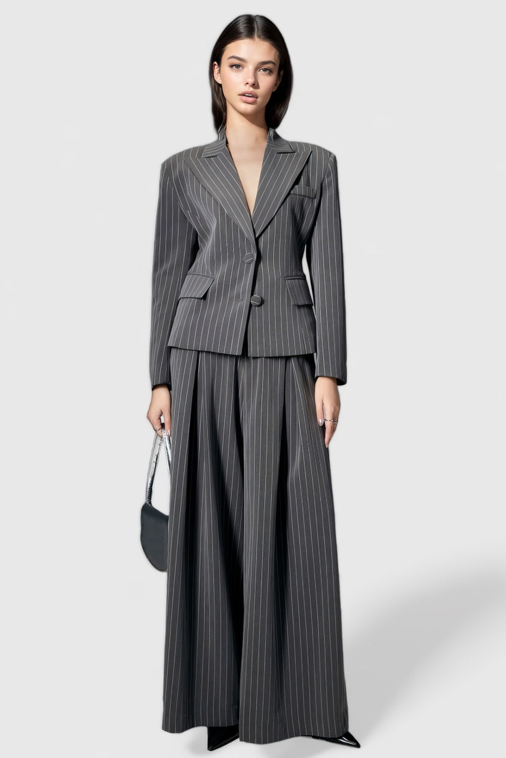Striped Suit Set - Grey