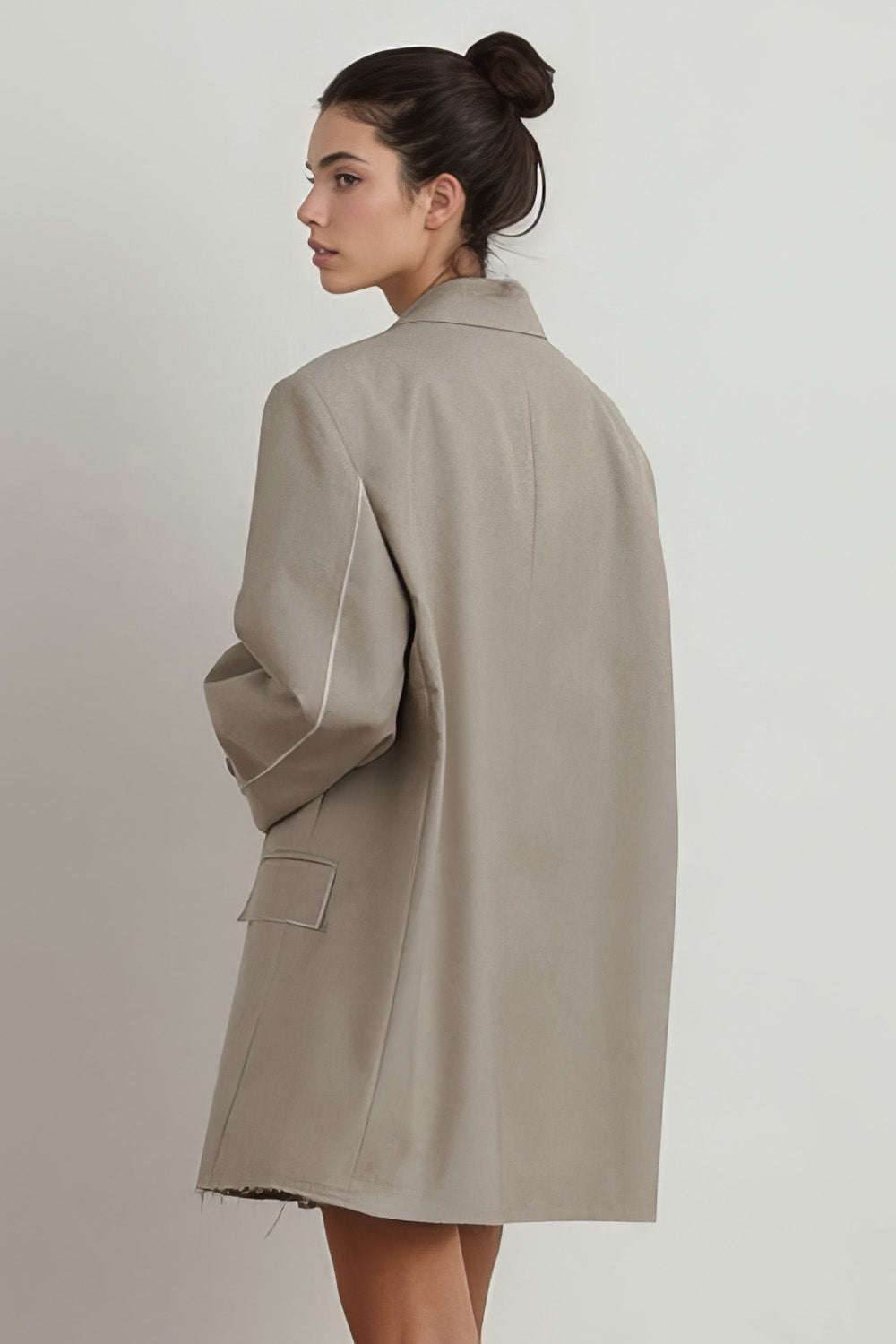 Single Breasted Blazer with Unfinished Hem - Beige