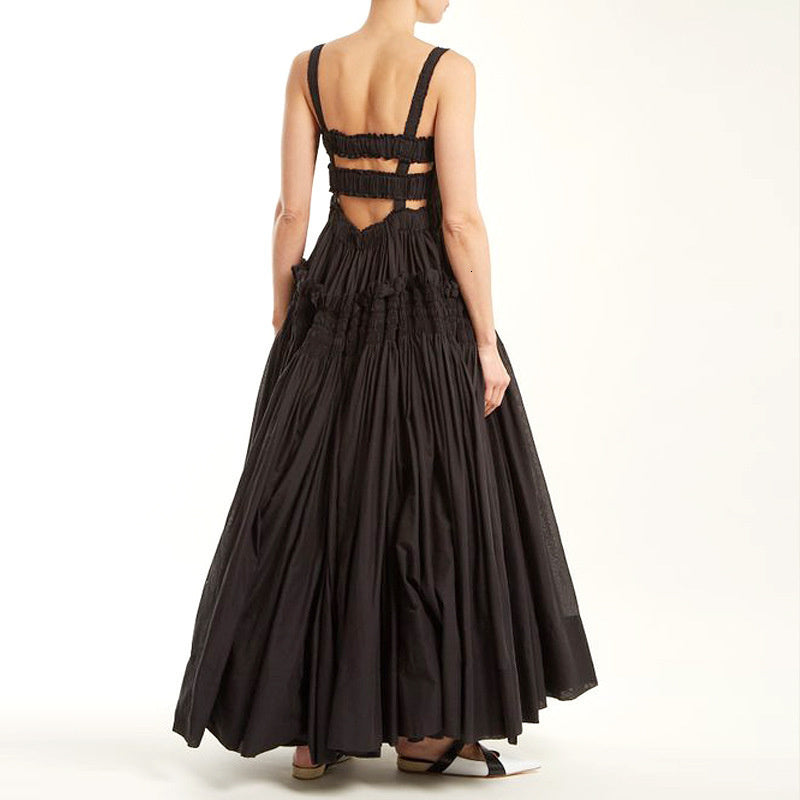 TAKARA BACKLESS STRAPS PUFF MAXI DRESS