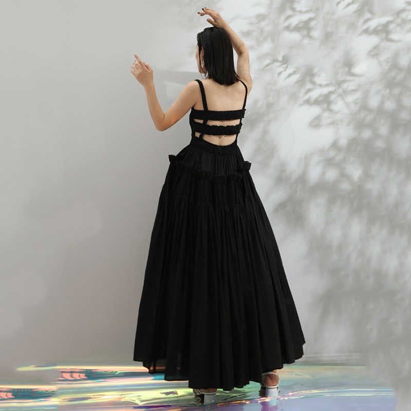 TAKARA BACKLESS STRAPS PUFF MAXI DRESS