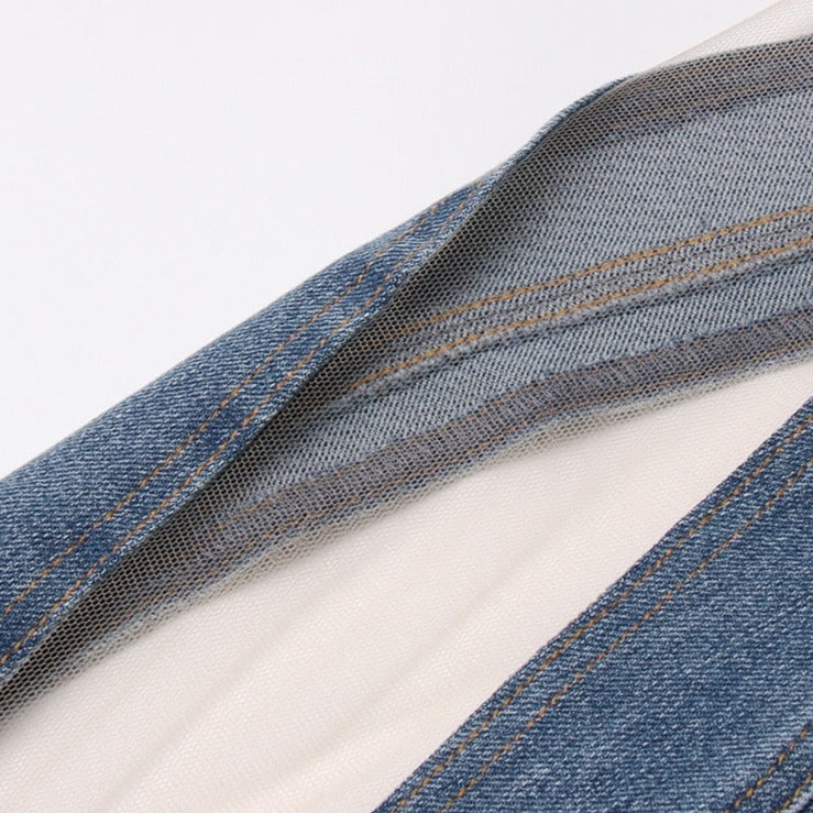 MIDORY MESH HIGH WAISTED PATCHWORK JEANS