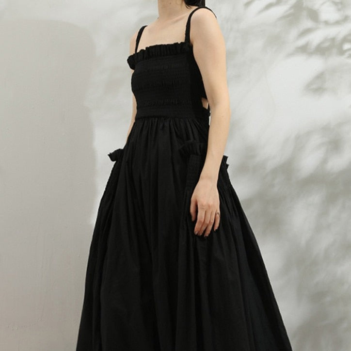 TAKARA BACKLESS STRAPS PUFF MAXI DRESS