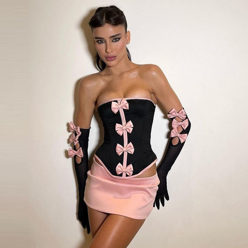 ALIYA MINI DRESS with GLOVES and PINK BOWS
