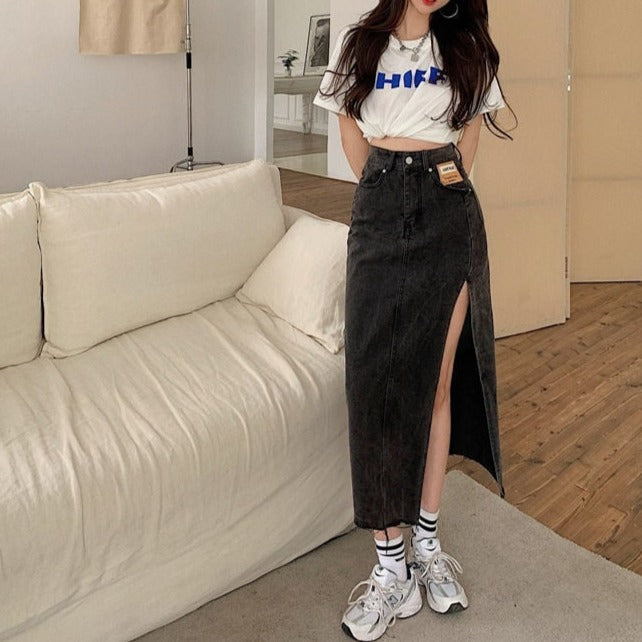 MOE MAXI JEANS SIDE SLIT SKIRT