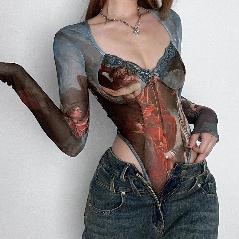 MORY MESH PRINTED BODYSUIT