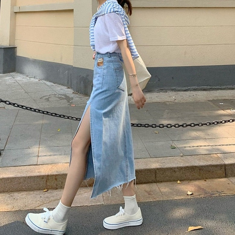 MOE MAXI JEANS SIDE SLIT SKIRT
