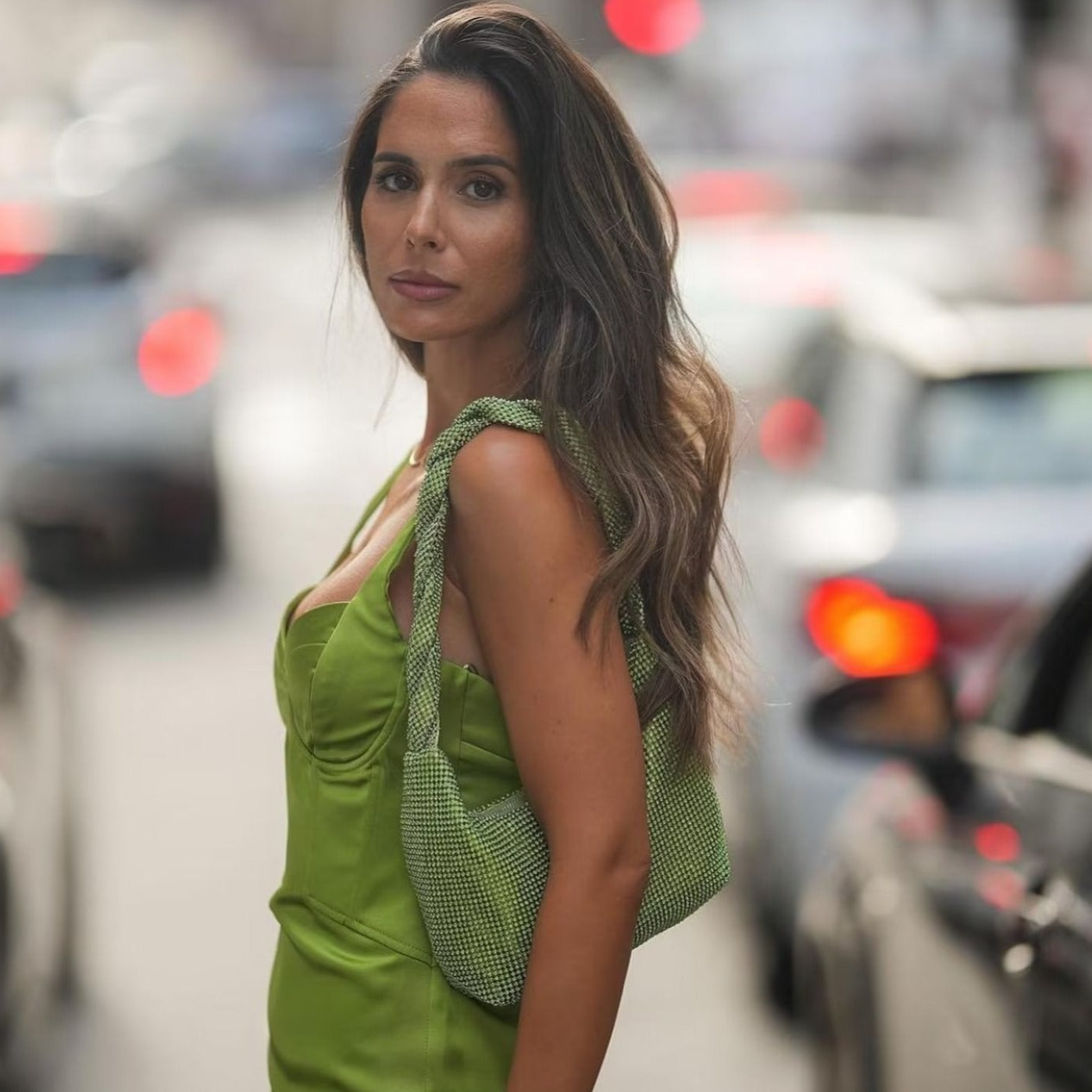 TAMIKO STRAPS GREEN BODYCON MAXI DRESS