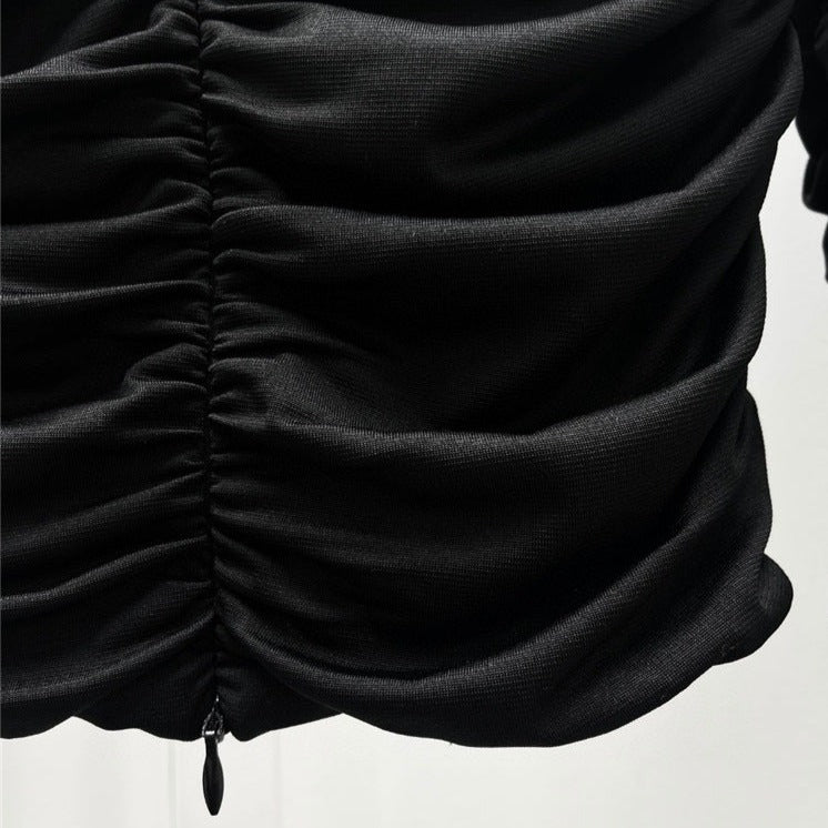 JUNKO FLOWER RUCHED HOLLOW OUT LONG SLEEVE TOP