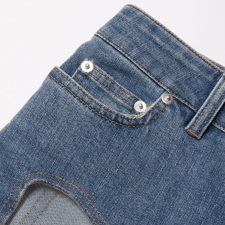 MIDORY MESH HIGH WAISTED PATCHWORK JEANS