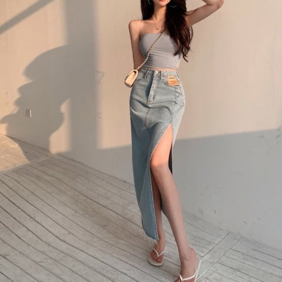 MOE MAXI JEANS SIDE SLIT SKIRT