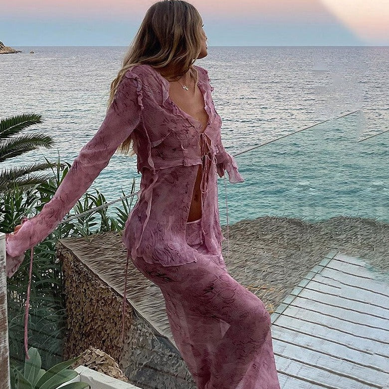 MAXI SKIRT and LONG SLEEVE BLOUSE SET