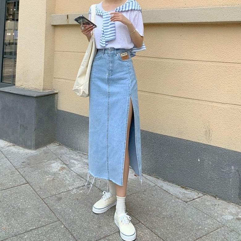 MOE MAXI JEANS SIDE SLIT SKIRT