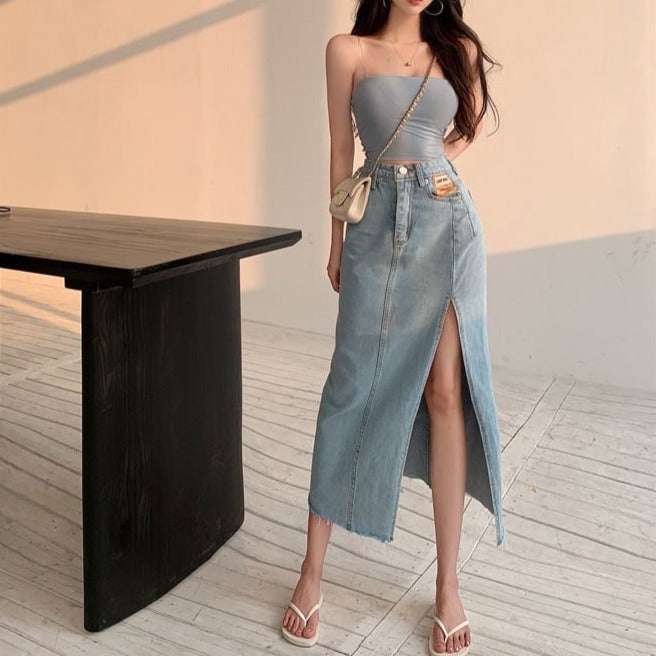 MOE MAXI JEANS SIDE SLIT SKIRT