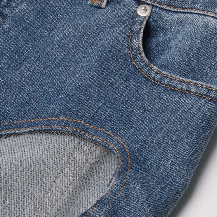 MIDORY MESH HIGH WAISTED PATCHWORK JEANS