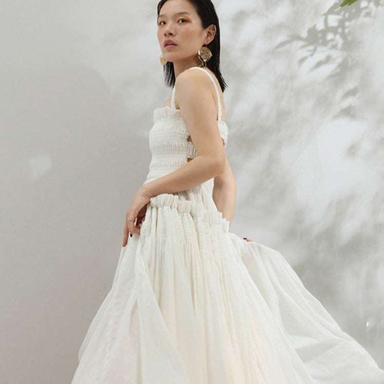 TAKARA BACKLESS STRAPS PUFF MAXI DRESS