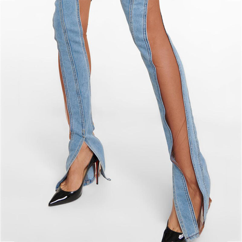 MIDORY MESH HIGH WAISTED PATCHWORK JEANS