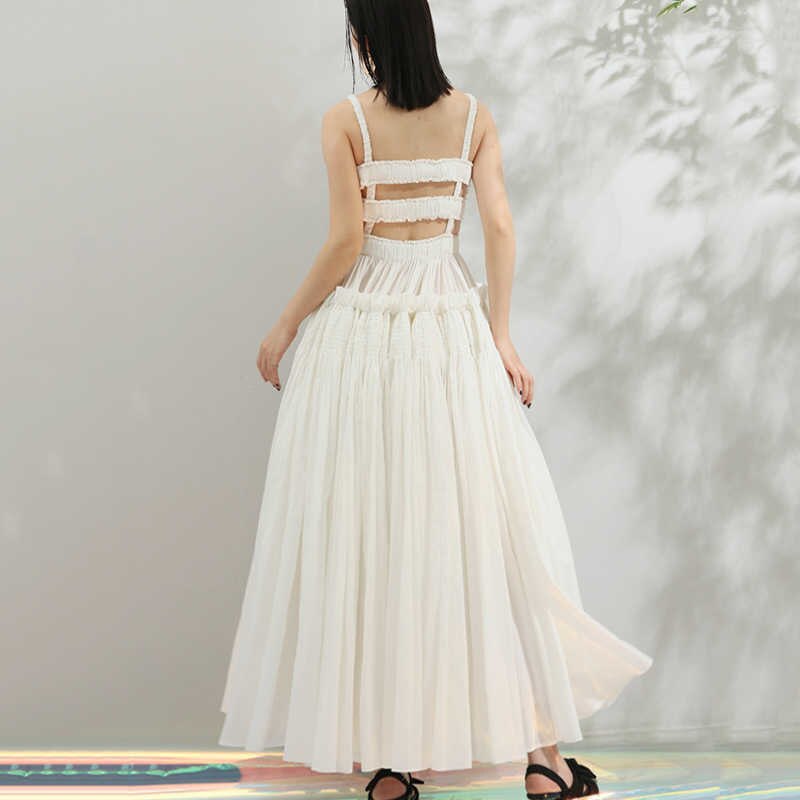 TAKARA BACKLESS STRAPS PUFF MAXI DRESS