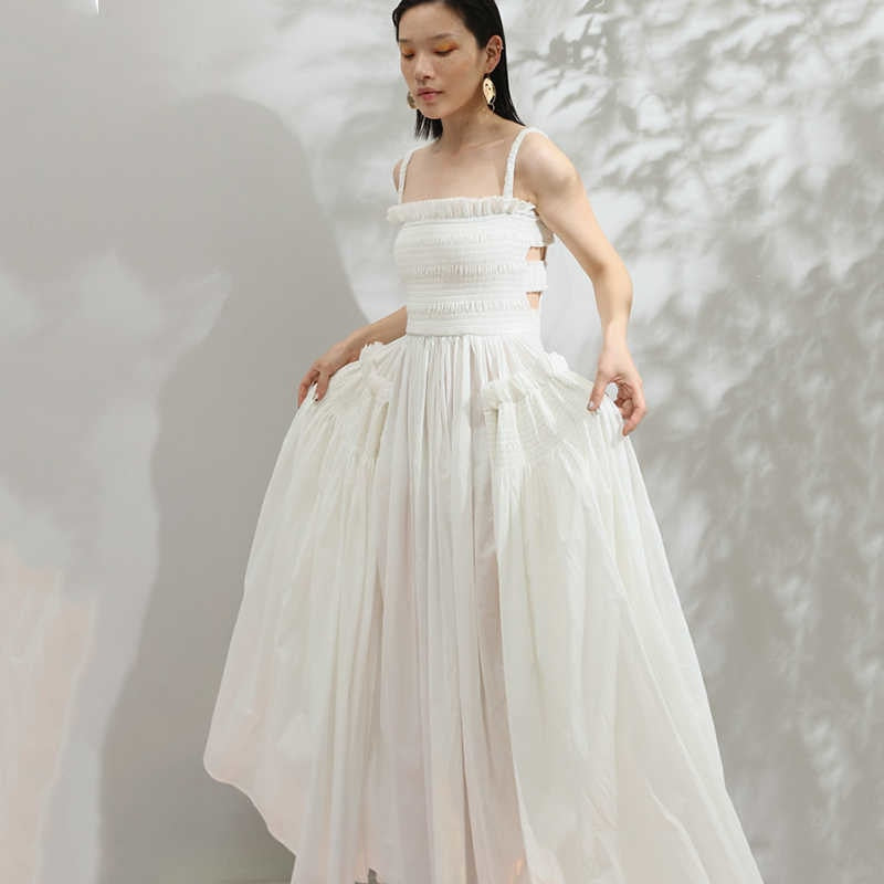 TAKARA BACKLESS STRAPS PUFF MAXI DRESS