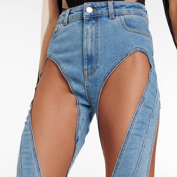 MIDORY MESH HIGH WAISTED PATCHWORK JEANS