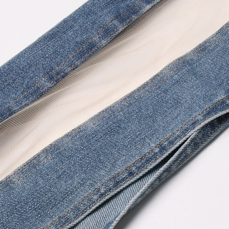 MIDORY MESH HIGH WAISTED PATCHWORK JEANS