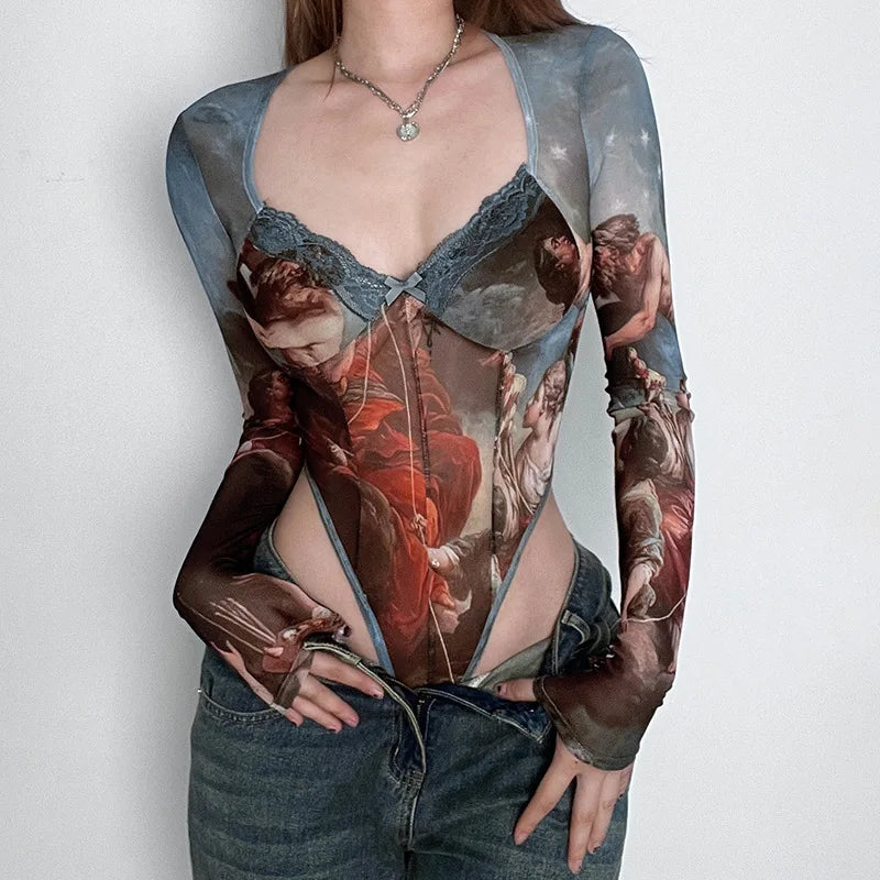 MORY MESH PRINTED BODYSUIT