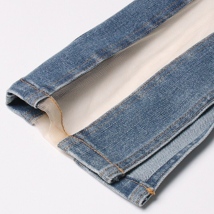 MIDORY MESH HIGH WAISTED PATCHWORK JEANS